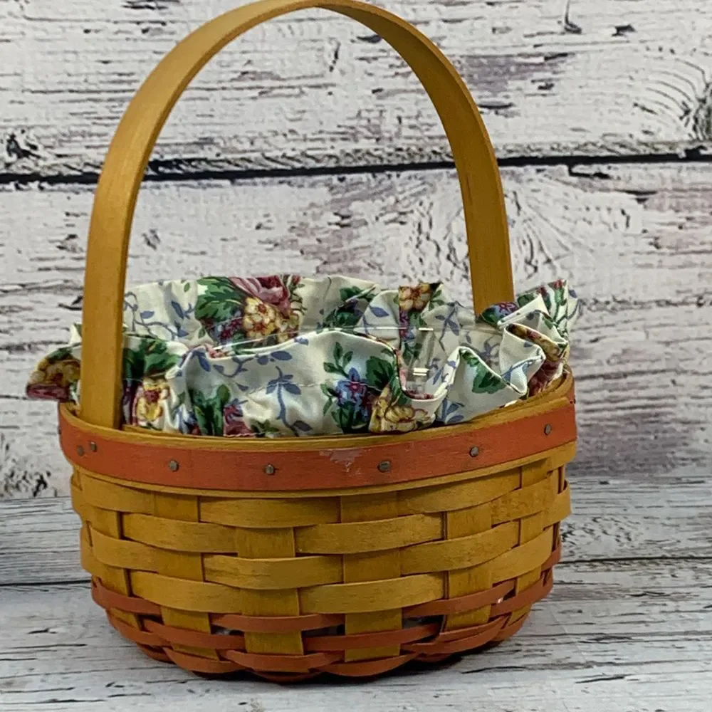 Longaberger 1998 Mothers Day‎ Basket Handwoven Floral Liner & Hang Tag